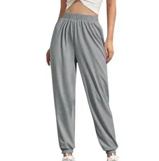Foreign Trade Women'S Casual Sports Pants, Jogger Trousers, Comfortable Solid Color Trousers Grey - Shop at LoveMi