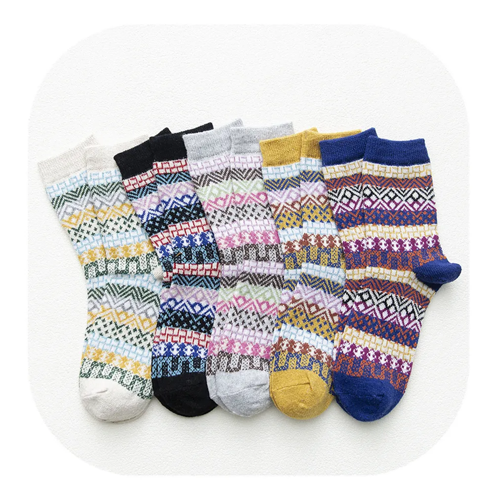 Rabbit Wool Socks Field Character Ethnic Style Female - A-One Size-5Pcs