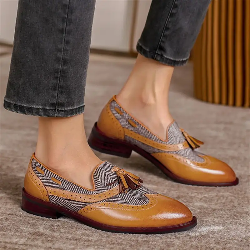 Low Heel Tassel Round Toe Color Matching Casual Shoes