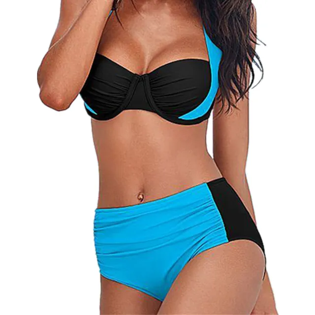 Europe And The United States New Sexy Bikini Swimwear High Waist Swimsuit Women Halter Blue - Shop at LoveMi
