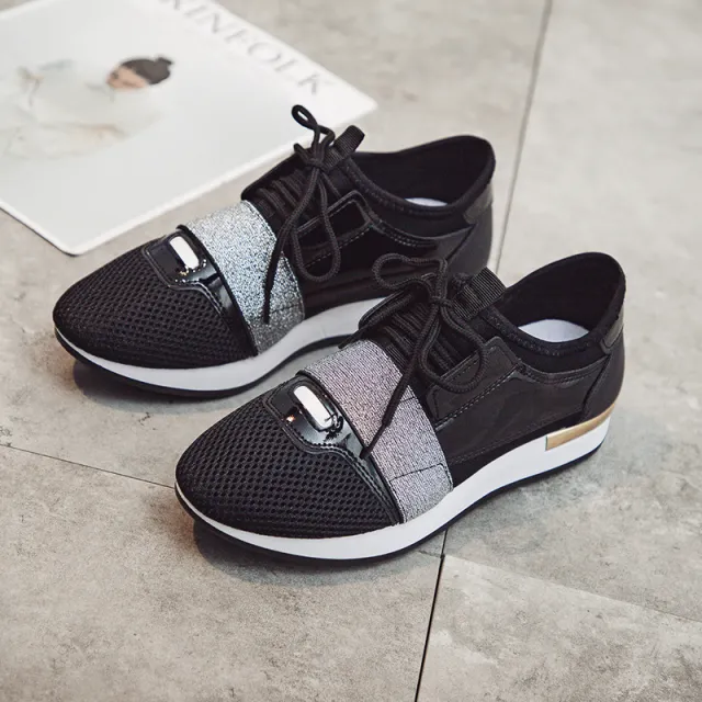 Women's Sneakers with Leather Mesh Black - Shop at LoveMi