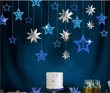 7pcslot Twinkle Star Paper Pendant Garland Ornaments Christmas Decorations For Home Blue - Shop at LoveMi
