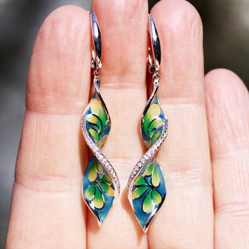 Vintage Enamel Frangipani Earrings With Glue Drops