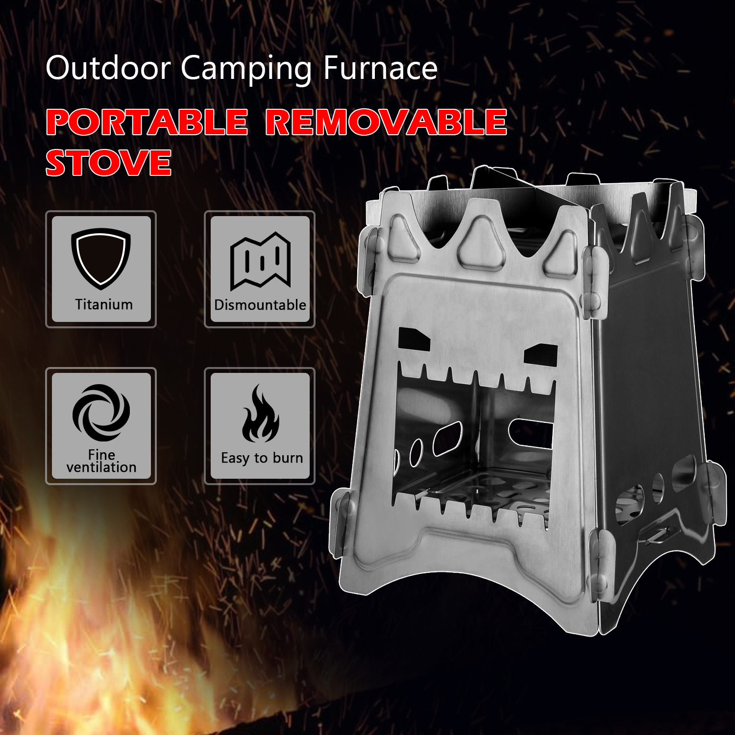 Camping Stove Stainless Steel Backpacking Potable Wood Burning Stoves