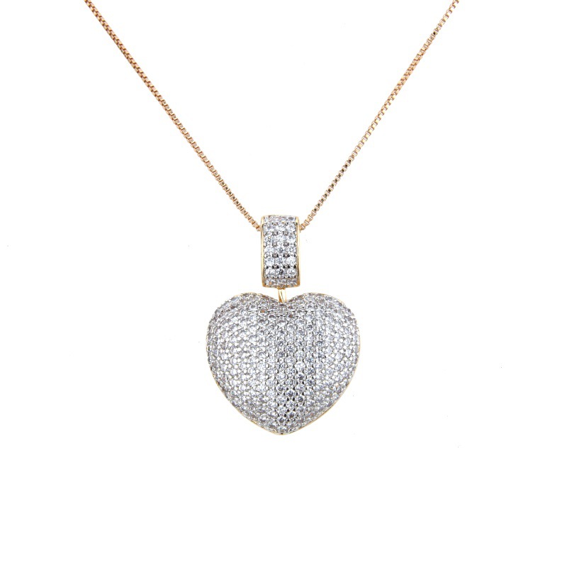 Heart Shaped Colored Zircon Pendant With Zirconium Copper Electroplated Turquoise Necklace