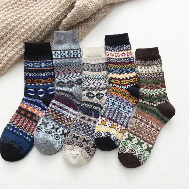 Ethnic Style Personality Women's Socks in Tube Wool Socks Mixed Colors One Size 5Pcs - Shop at LoveMi
