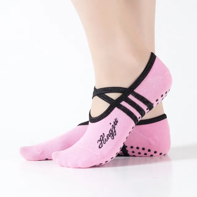 Round Head Halter Yoga Socks With Cross Point Glue To Prevent Slippery Socks Pink - Shop at LoveMi
