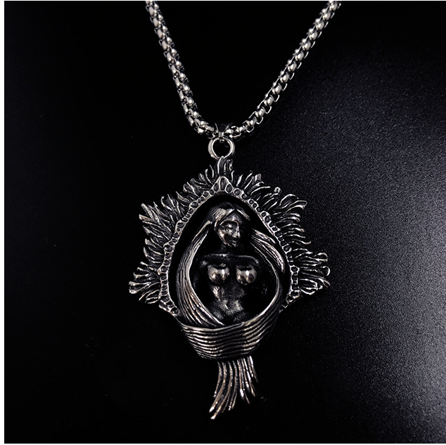 New Trendy Brand Retro Goddess Titanium Steel Personality Fashion Sweater Chain Men And Women Pendant Necklace