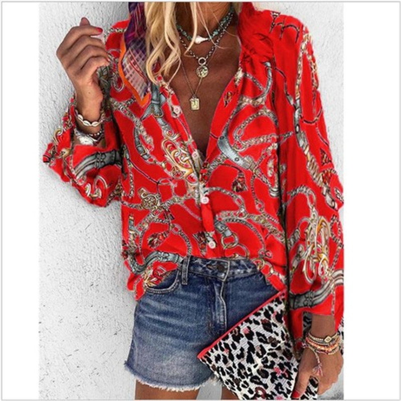 Printed Stand-up Collar Long-sleeved Shirt Casual