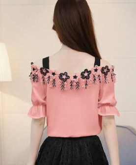 Title 5, Shirt Fiminina Off Shoulder Lace Tassel Belt Bo...