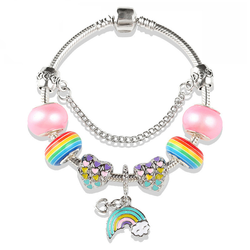 Rainbow Pendant Antique Silver Color Preserving Bracelet, Crystal Beads