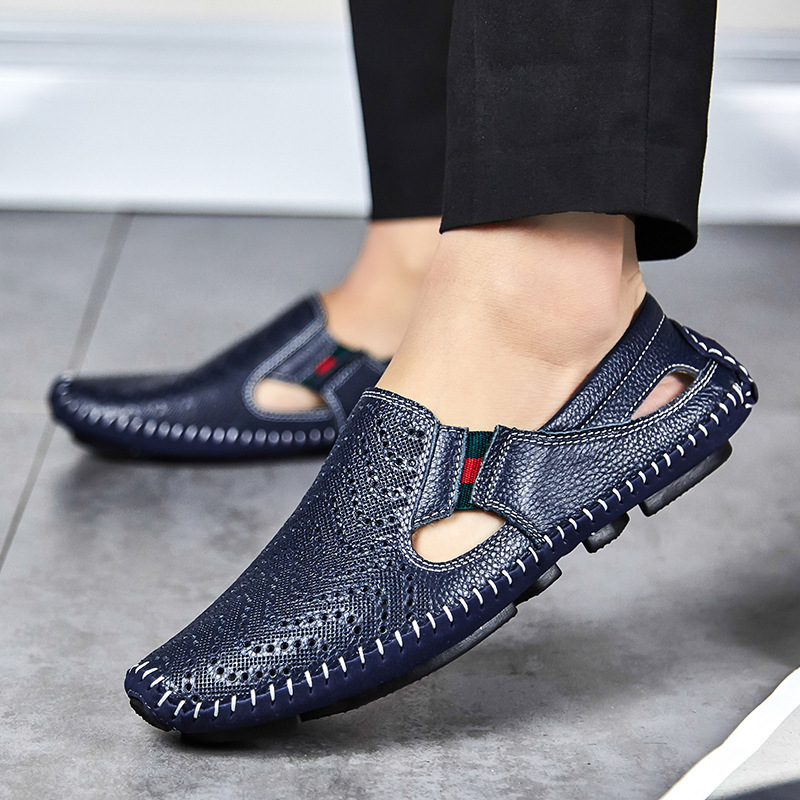 Casual Leather Shoes Soft Sole Hollow Peas Shoes