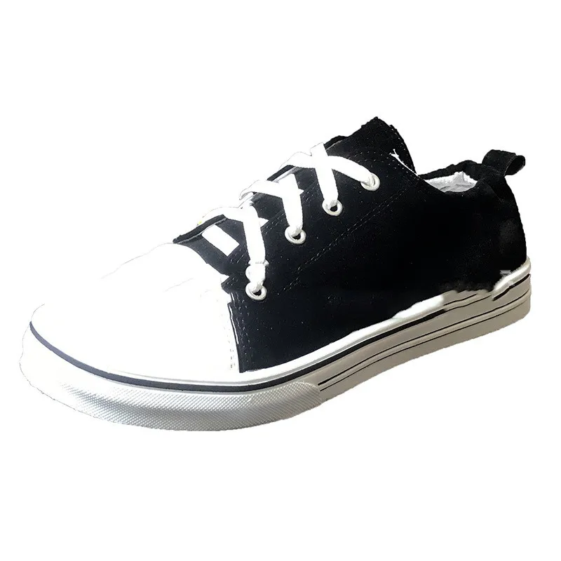 Shallow Mouth Flat Heel Sneakers Sneakers Lace Up Platform Wrinkle Heel Canvas Shoes - Black