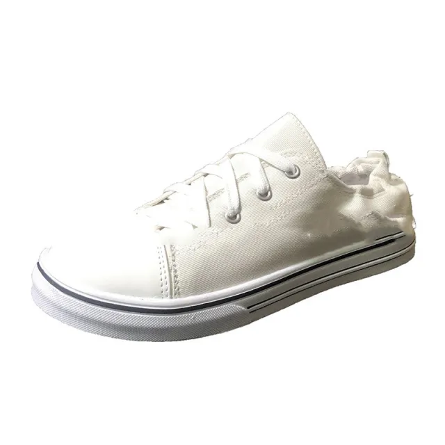 Shallow Mouth Flat Heel Sneakers Sneakers Lace Up Platform Wrinkle Heel Canvas Shoes White - Shop at LoveMi