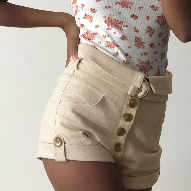 Summer New Fashion Slim Bag Hip Belt Button Shorts