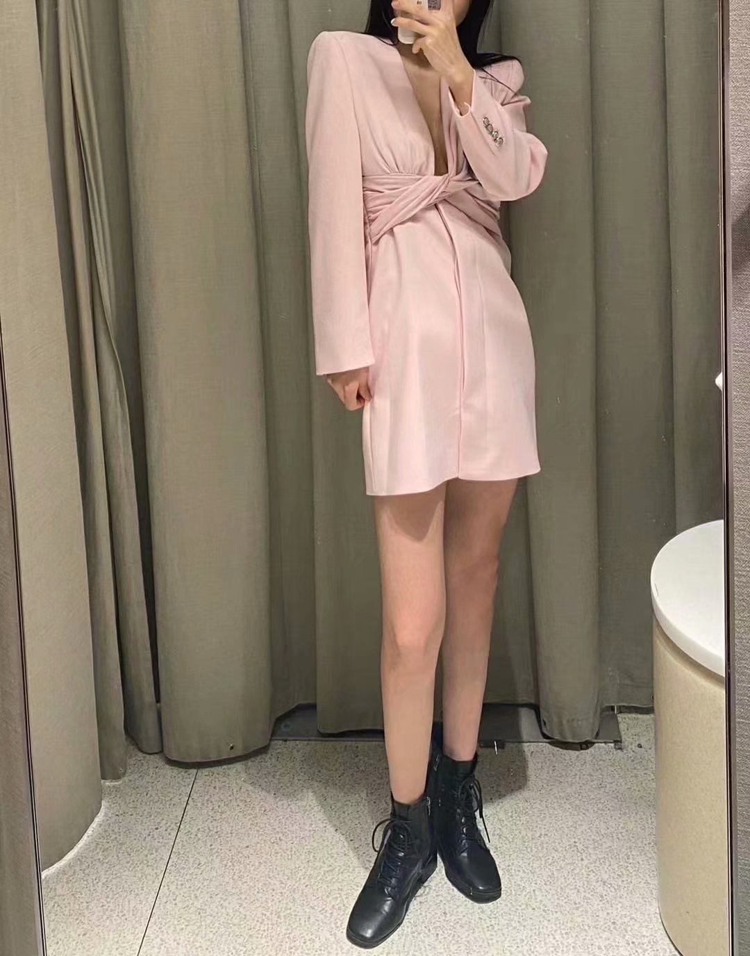 Pleated Deep V-Neck Dress, picture 5 of 5