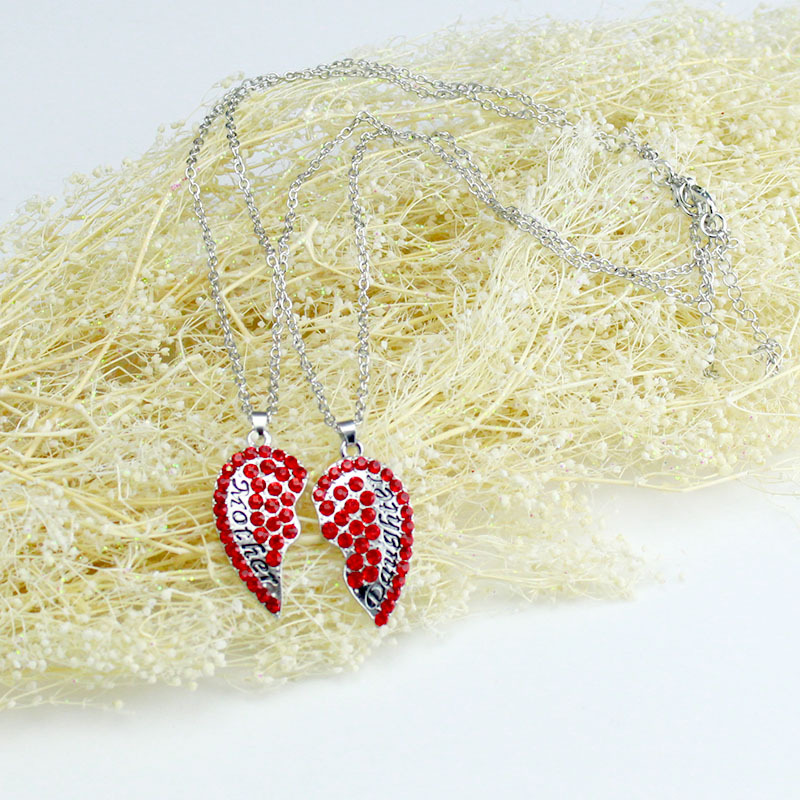 Peach Heart-shaped Alloy Set With Rhinestones Parent-child Chain