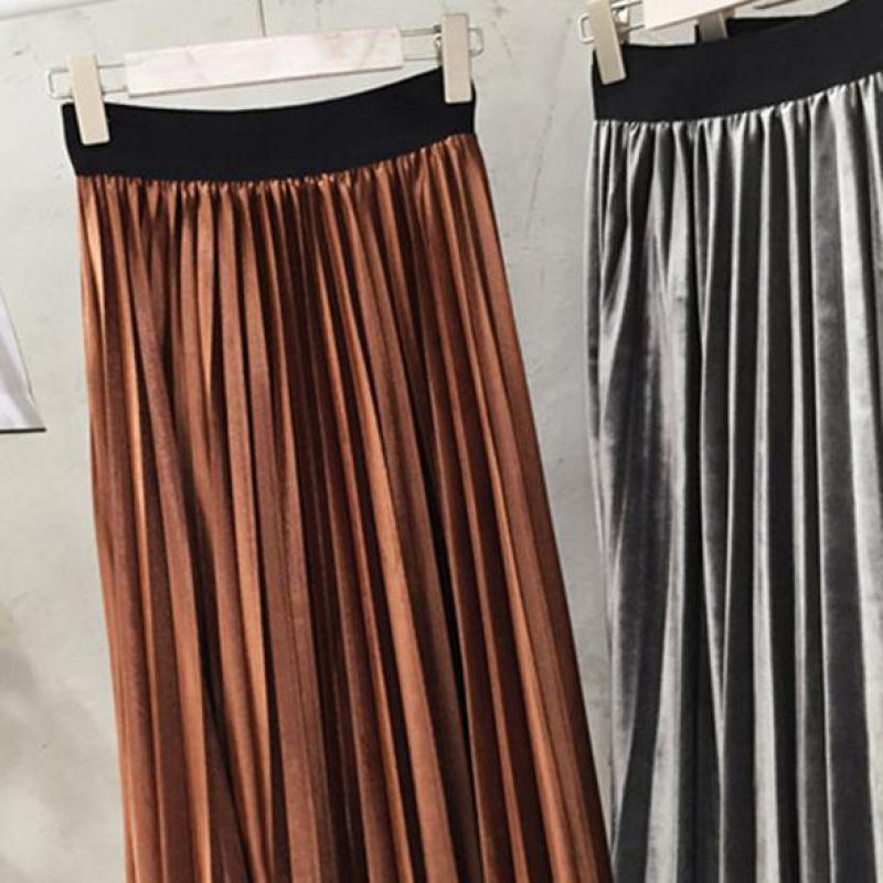 New Style Velvet Pleated Half-Length Skirt Metallic Velvet Mid-Length Skirt Women