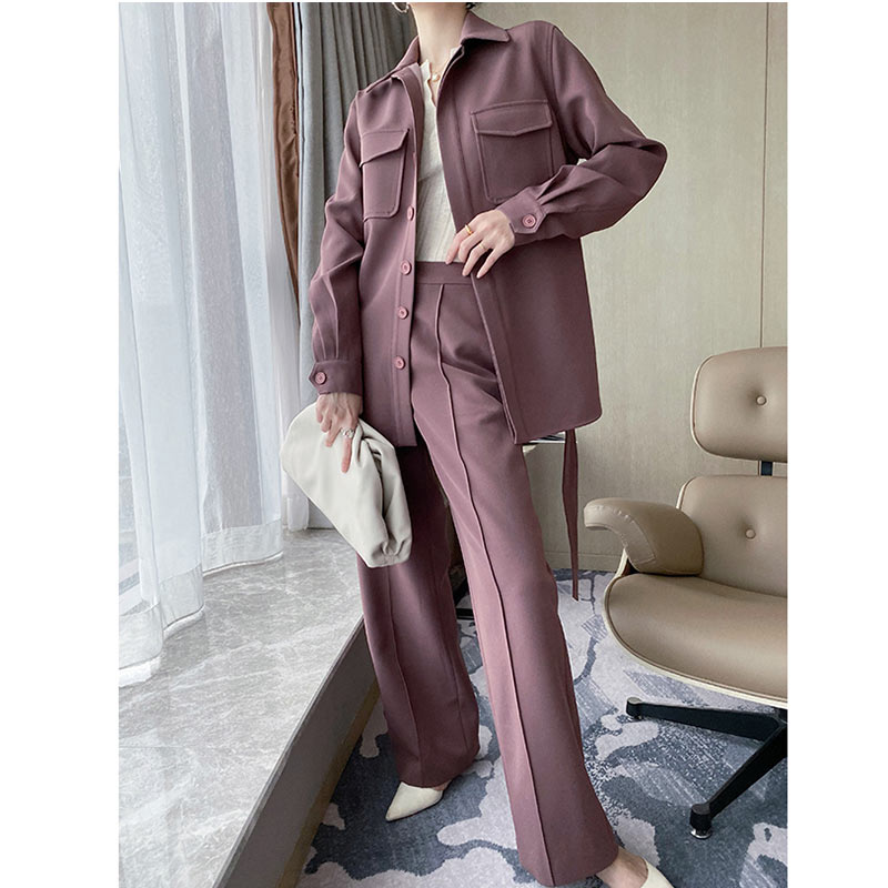 Spring And Autumn Korean Style Loose Light Cooked Style Shirt Wide Leg Trousers Two