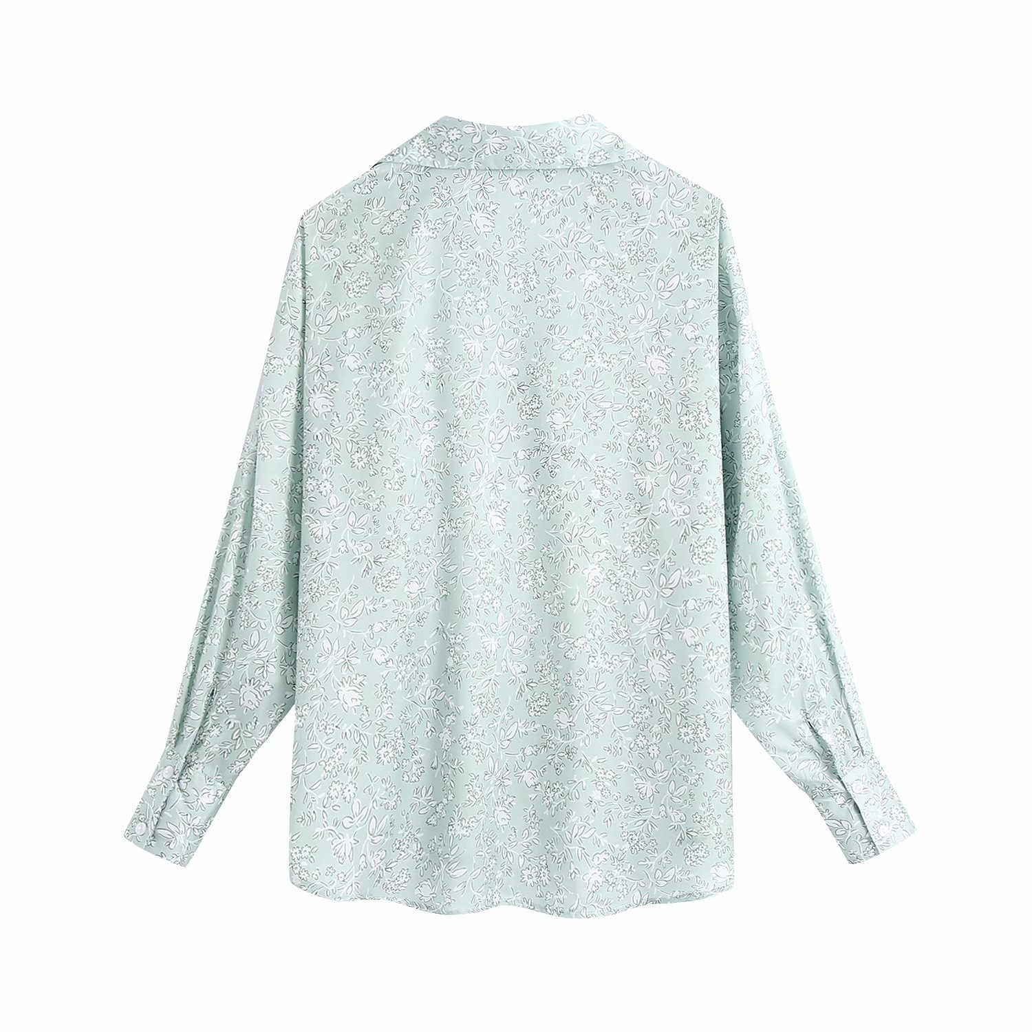European And American Women'S Clothing Wholesale Summer New Style Silk Satin Texture Single-Breasted Printing Loose Long-Sleeved Shirt Women