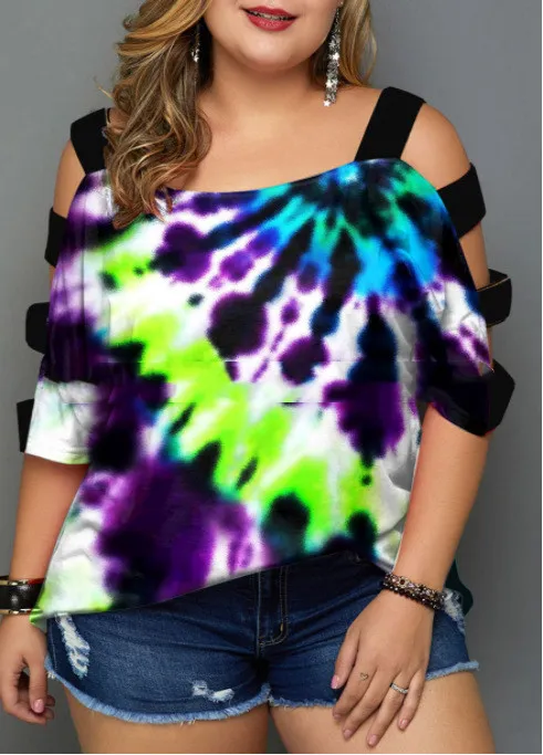 Oversized Printed Trapezoid Cutout Off The Shoulder Top 5 Style - Shop at LoveMi