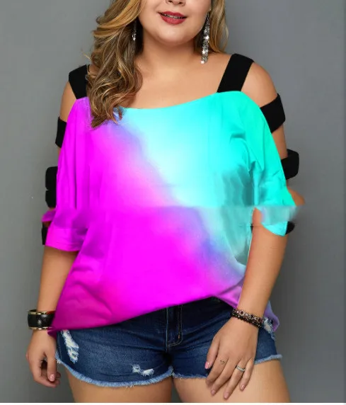 Oversized Printed Trapezoid Cutout Off The Shoulder Top 4 Style 4Xl - Shop at LoveMi