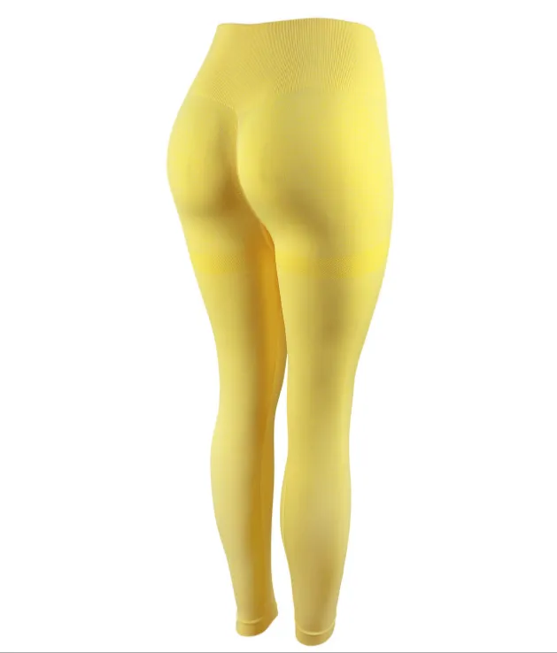 Seamless Knitted Peach Hip Women's Tight Elastic Yoga Pants High Waist Quick-drying Hip Pants - Light Yellow