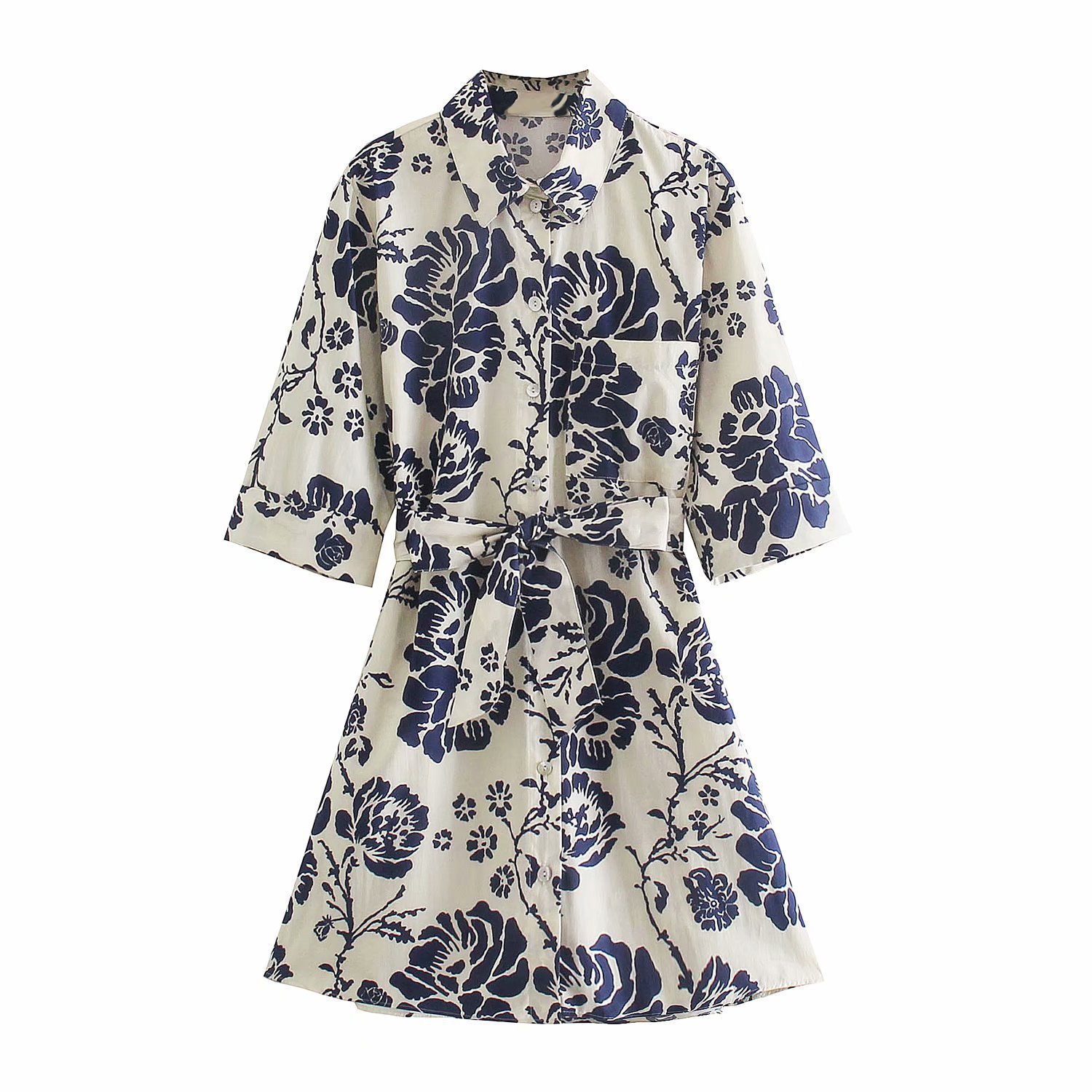 Summer New Style European And American Style Belt Flower Print Dress