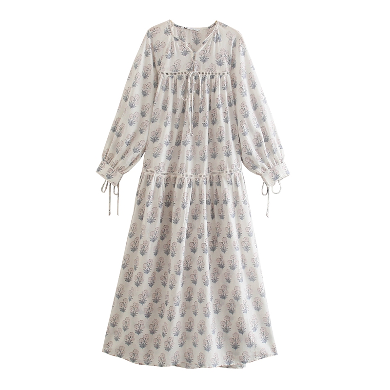 Printed Long-Sleeve Layered Day Dress