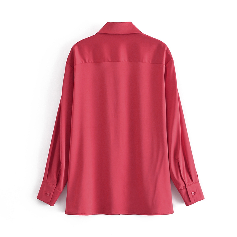 The same style of European and American all-match women's spring new silk satin loose shirt