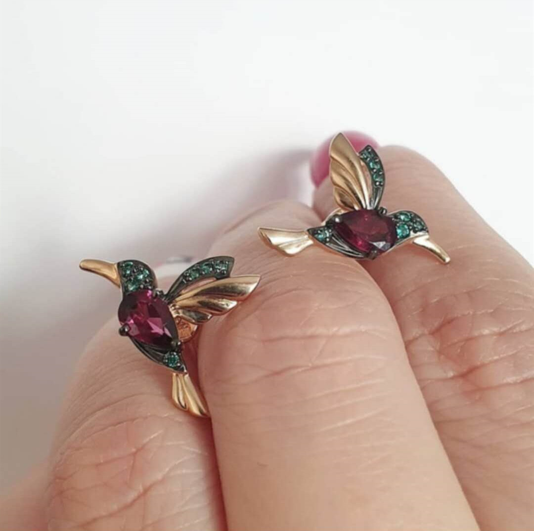 Red Mixed Zirconium Wings Bird Earrings New