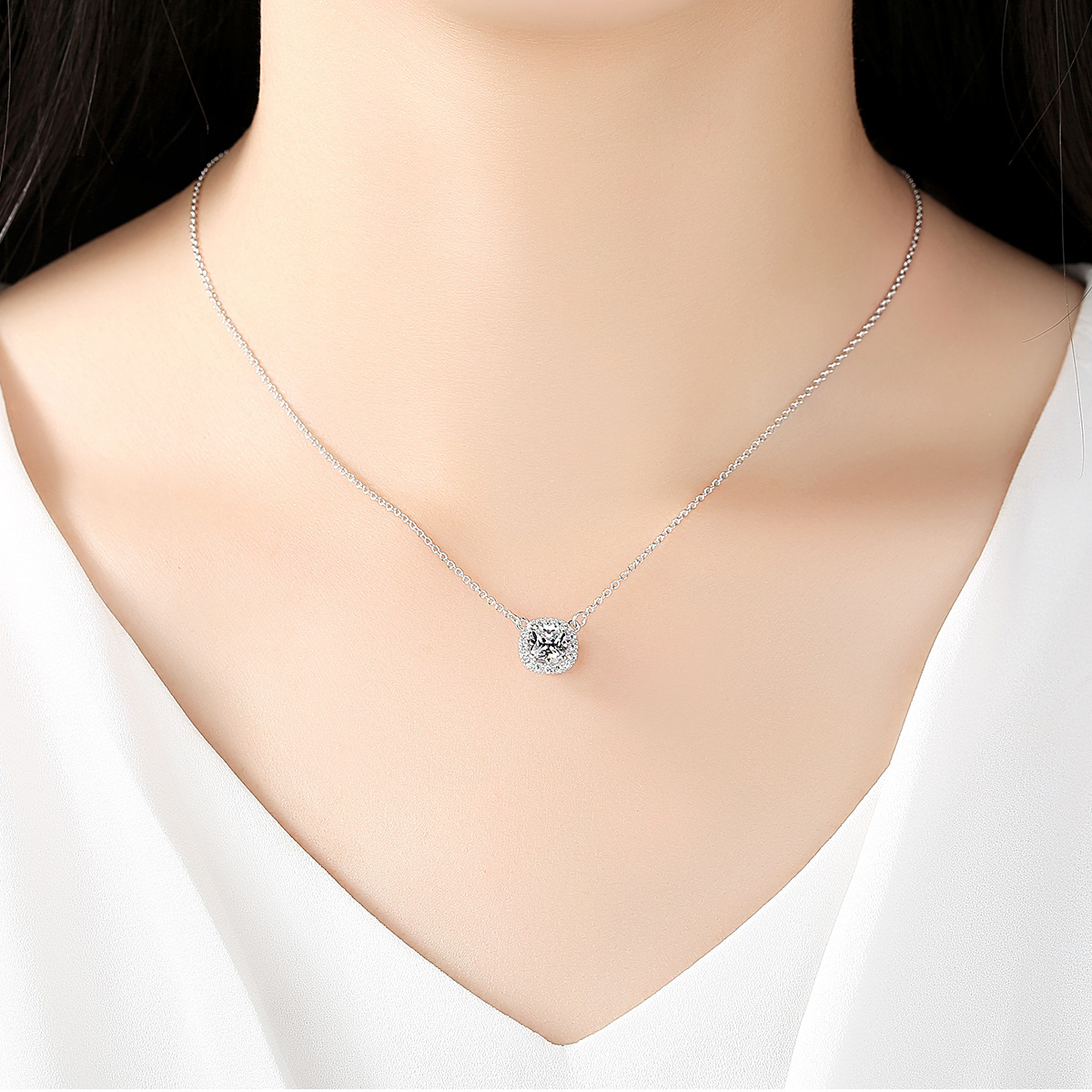 S925 Sterling Silver Necklace 3A Zircon Silver Jewelry Lady Jewelry
