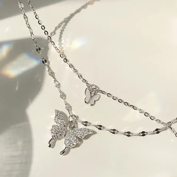 Fashion Jewelry Elegant Silver Color Shiny Butterfly Necklaces Ladies Exquisite