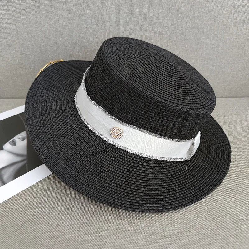 Sunscreen Sunshade Top Hat Temperament Ladies Leisure Beach Straw Hat - Black