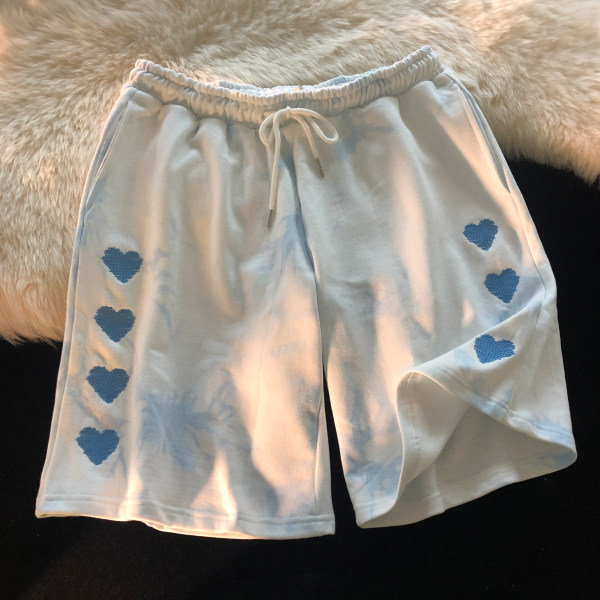 Tie-Dye Love Embroidery Sports Five-Point Pants