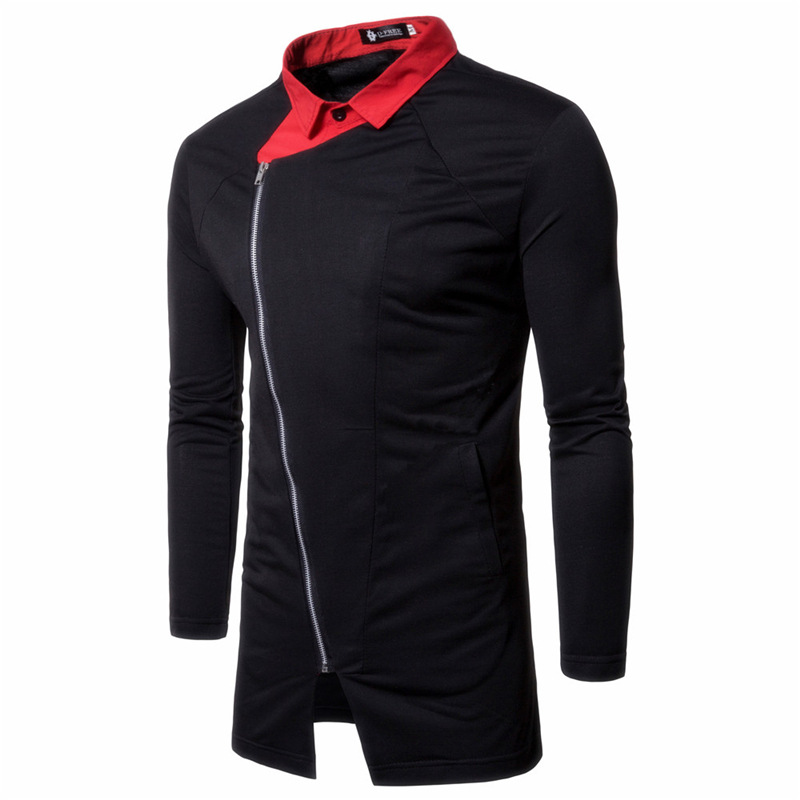 Men's Fake Two Piece Casual Diagonal Zipper Color Matching Knitted Long Sleeved Jacket