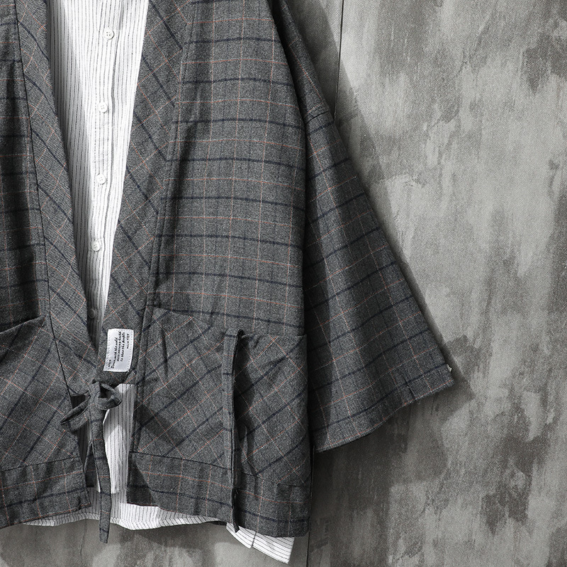 Japanese Retro Plaid Shirt Men's Long-sleeved Tie