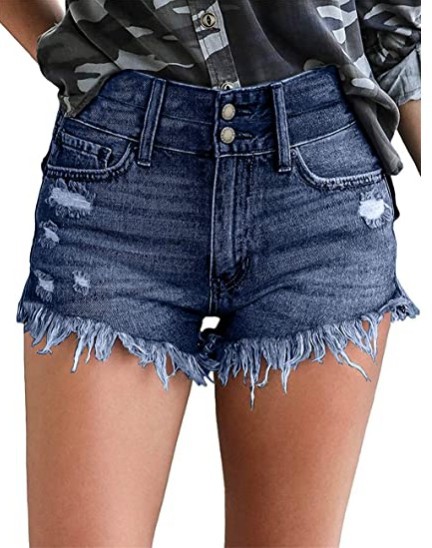 Sexy Shorts With Ripped Tassels And Ankle Buckles Dark Blue - Shop at LoveMi