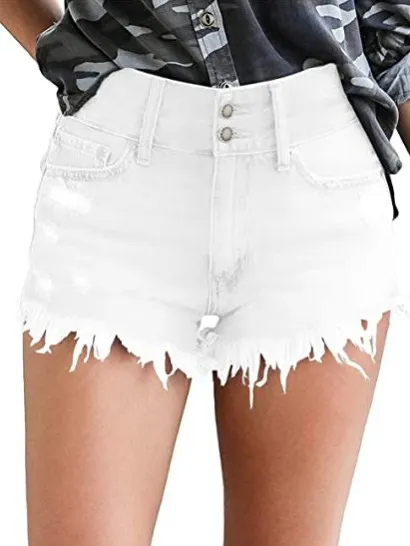 Sexy Shorts With Ripped Tassels And Ankle Buckles White - Shop at LoveMi