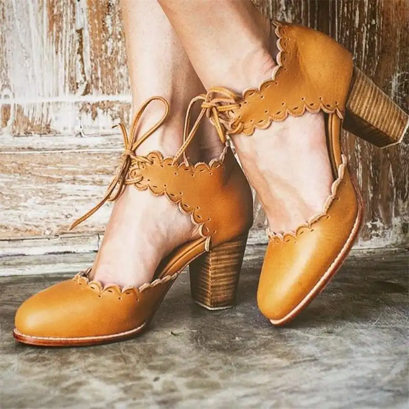 Lace Sandals Ladies Baotou Retro Lace-Up Women's Shoes