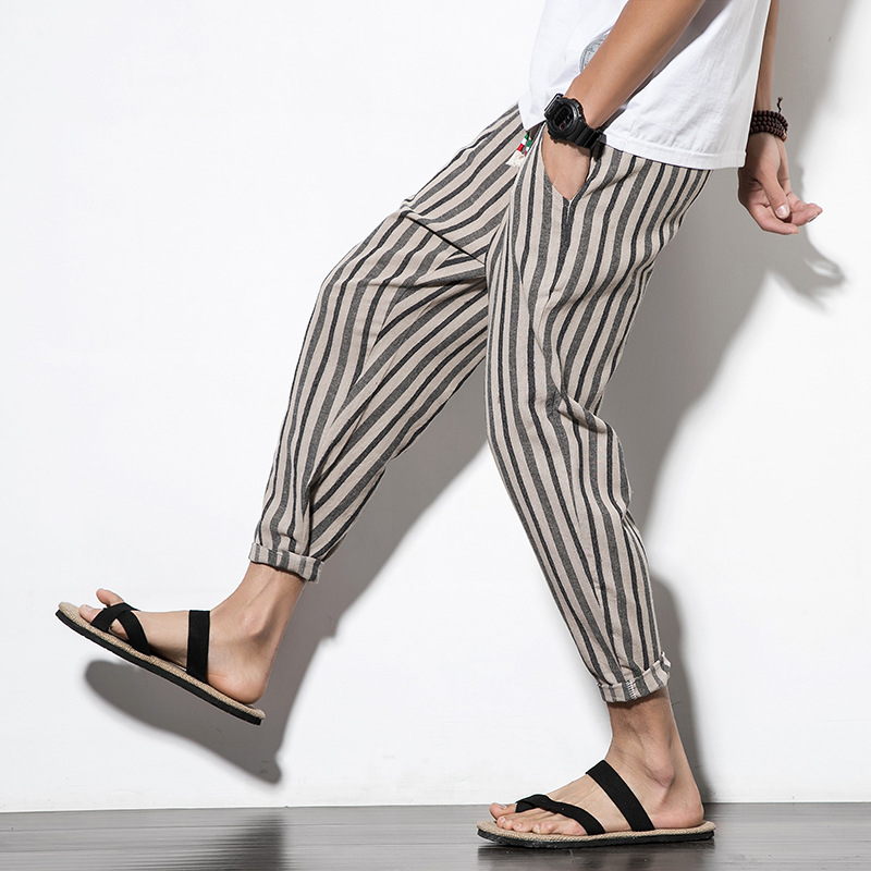 Title 2, Herren Leinen Cropped Hose mit Streifen Sommerl...