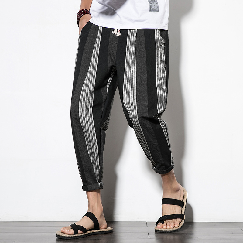 Title 4, Herren Leinen Cropped Hose mit Streifen Sommerl...