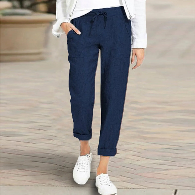 Title 2, Solid Color Plus Size Casual Pants Straight Dra...