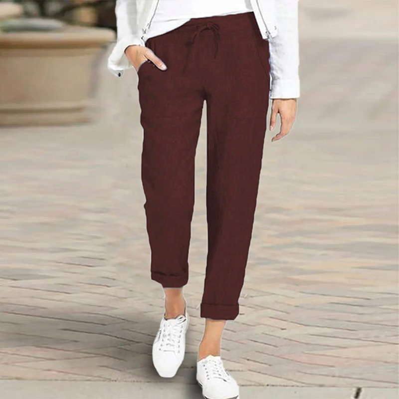 Title 4, Solid Color Plus Size Casual Pants Straight Dra...