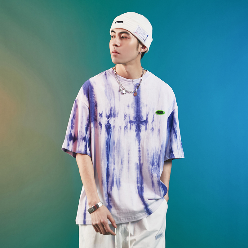 Summer Original Trend American Blue Tie-Dye Loose Round Neck