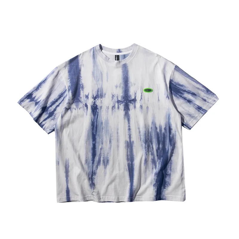 Summer Original Trend American Blue Tie-Dye Loose Round Neck - Blue
