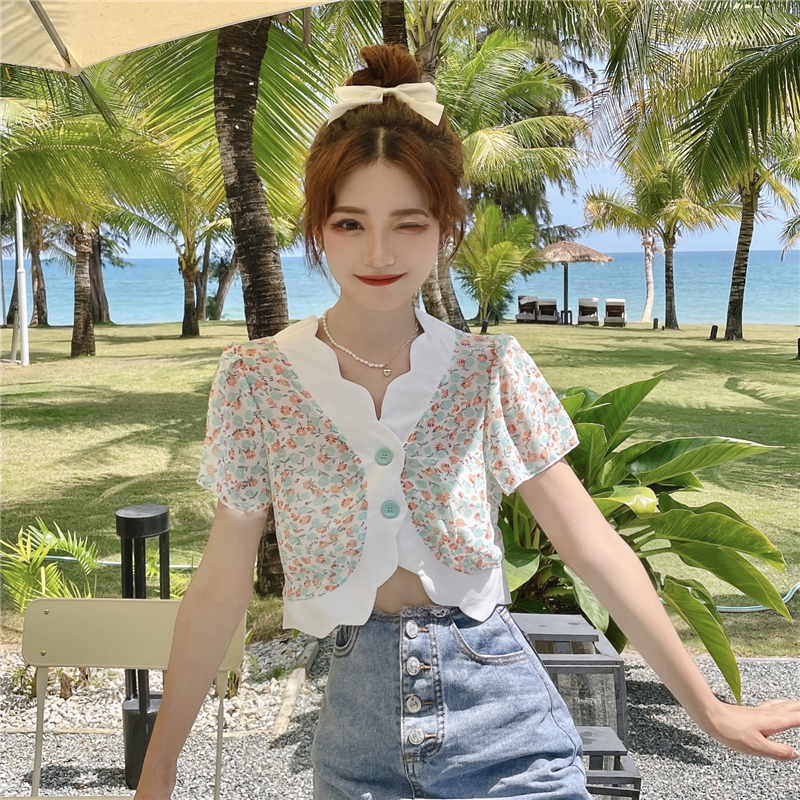 Contrast Short Sleeve Shirt Top