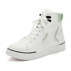 High-Top White Sports Sneakers - Green - View 1