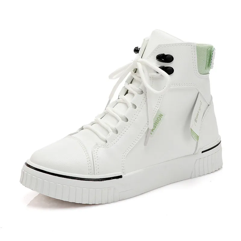 High-Top White Sports Sneakers - Green