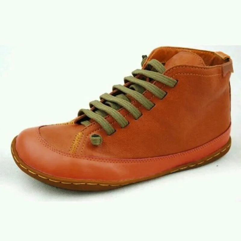 European Style Lace-Up Leather Boots - Orange